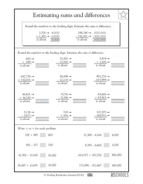 Worksheet on Estimating Sums and Differences .